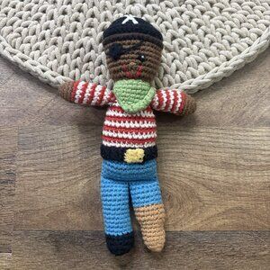Pebble Pirate Peg Let Rattle Plush Doll 8” Cotton Crochet